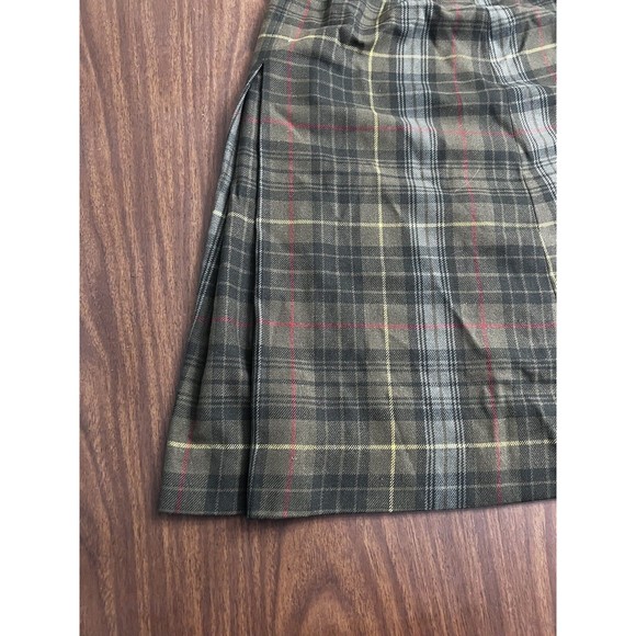 VTG Evan Picone Wool Skirt Sz L? Green Brown Yellow Plaid Pleated Union Made USA - Picture 3 of 9